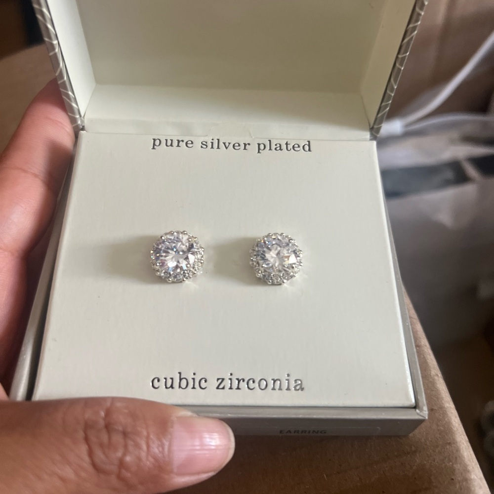 JCPenney Pure Silver Plated Cubic Zirconia Earrings